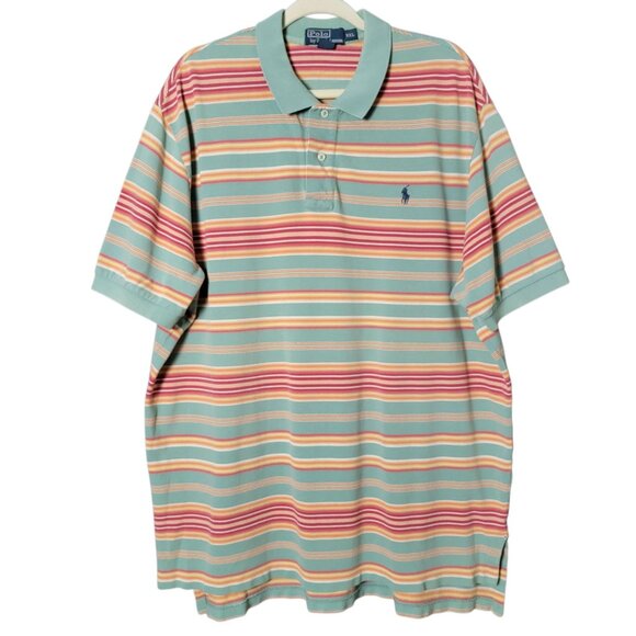 VTG Polo Ralph Lauren Mens Southwestern Aztec Zarape Striped Pique Shirt XXL - Picture 1 of 9